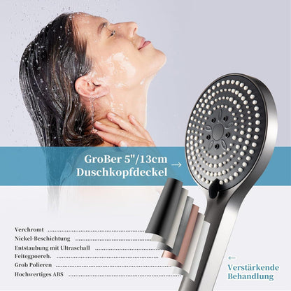 Duschkopf 6 Strahlarten Wassersparend Gebürstetes Schwarzchrom