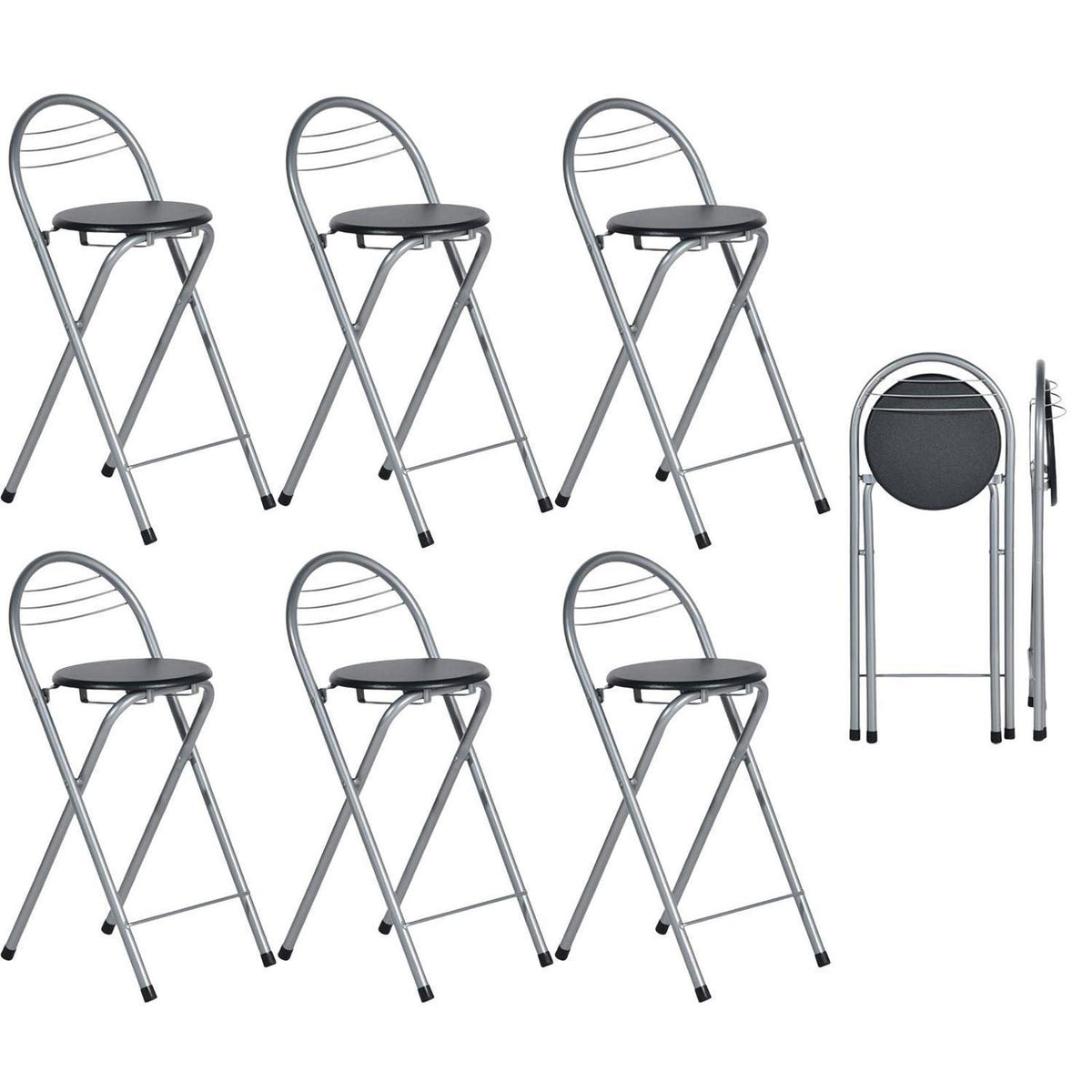 Klappbarer Barhocker 6er Set – Schwarz & Silber, Ohne Montage