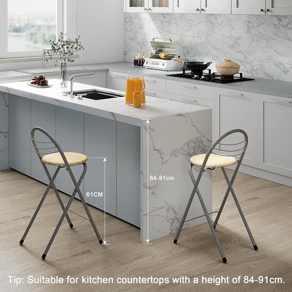Klappbarer Barhocker 4er-Set mit Lehne – Holzmaserung & Silber