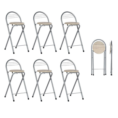 Klappbarer Barhocker 6er-Set – Holzmaserung & Silber, 61cm Sitzhöhe