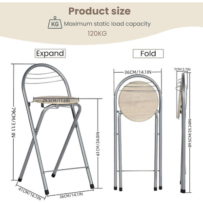 Klappbarer Barhocker 6er-Set – Holzmaserung & Silber, 61cm Sitzhöhe