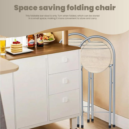 Klappbarer Barhocker 6er-Set – Holzmaserung & Silber, 61cm Sitzhöhe