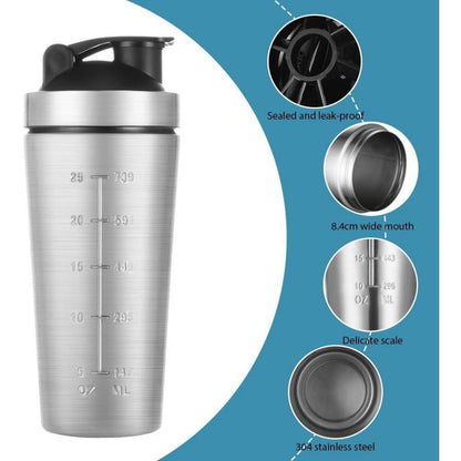 Edelstahl Protein Shaker 900ml mit Shaker Ball, Auslaufsicher