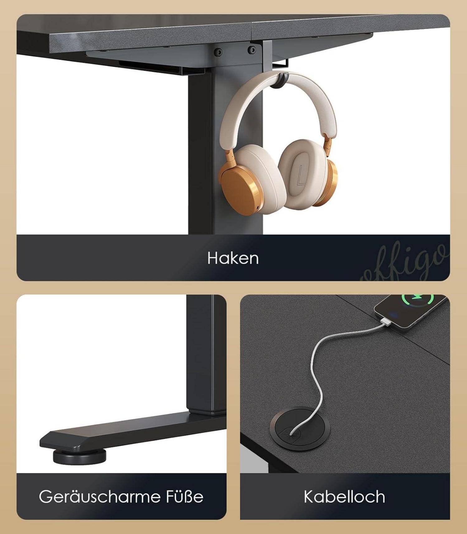 Höhenverstellbarer Schreibtisch 140 cm Elektrisch Schwarz Memory-Funktion
