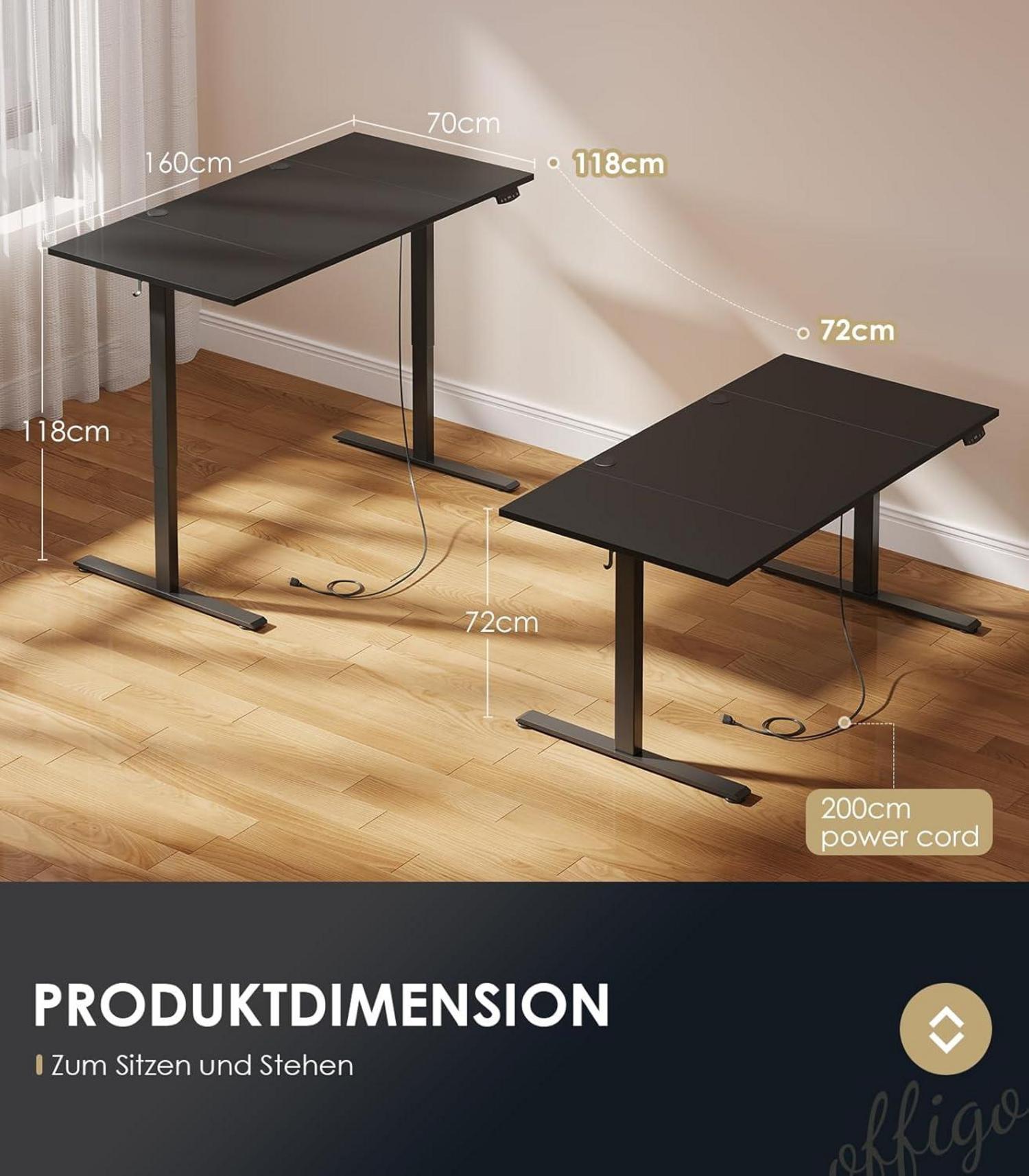 Höhenverstellbarer Schreibtisch Elektrisch Memory-Funktion 160cm