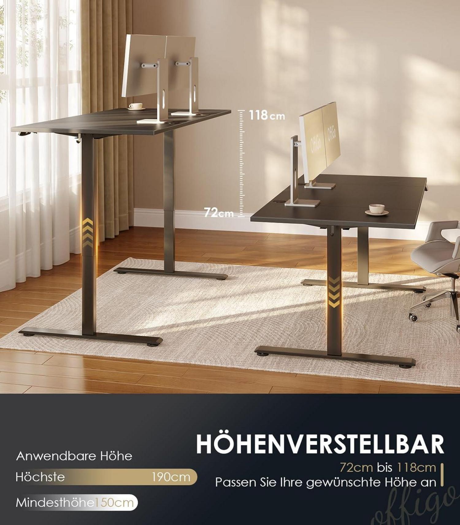Höhenverstellbarer Schreibtisch 160 cm Elektrisch Ergonomisch Memory-Funktion Gaming Schwarz