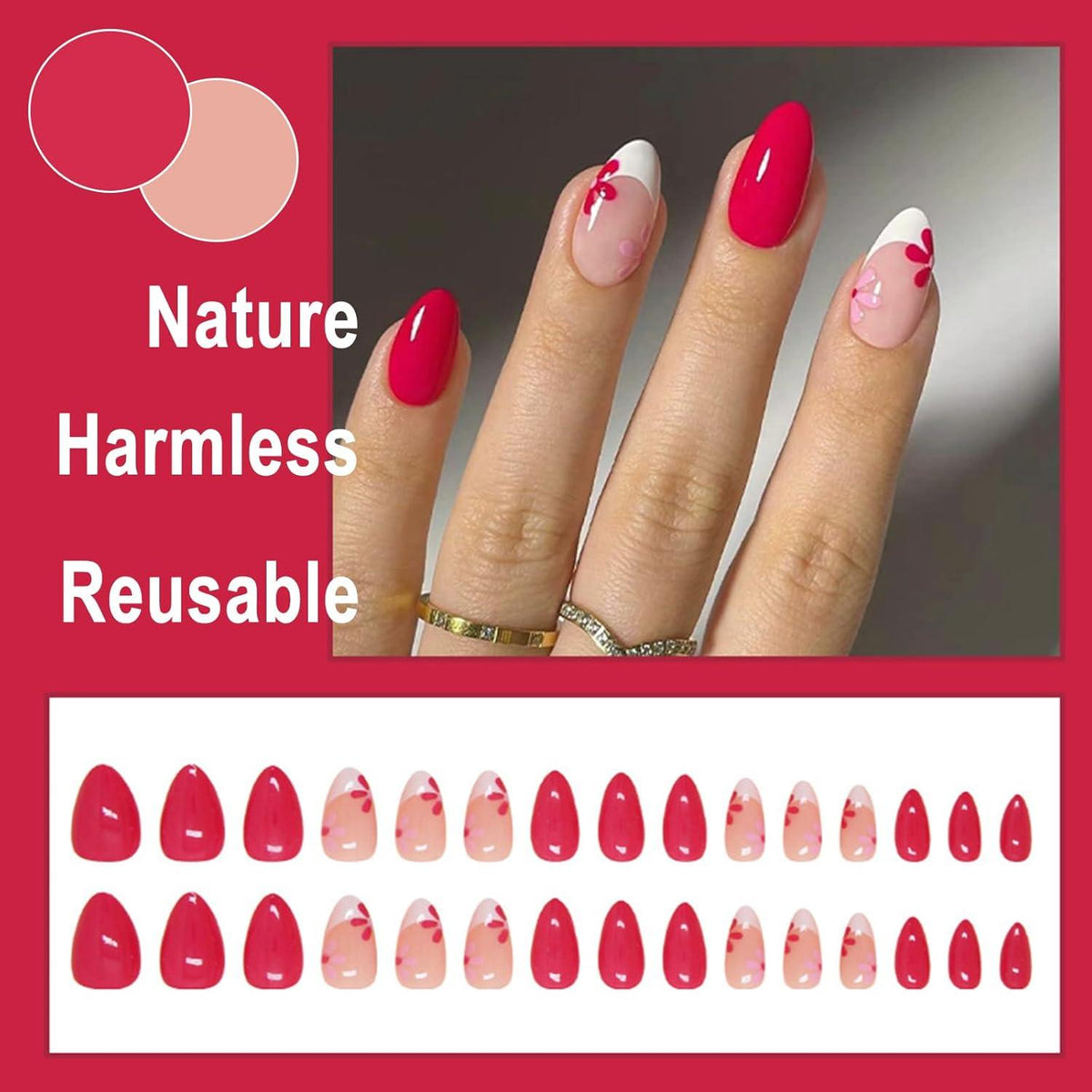 24 STÜCK Acryl Nägel Falsche Nails Kurz Mandel Ballerina