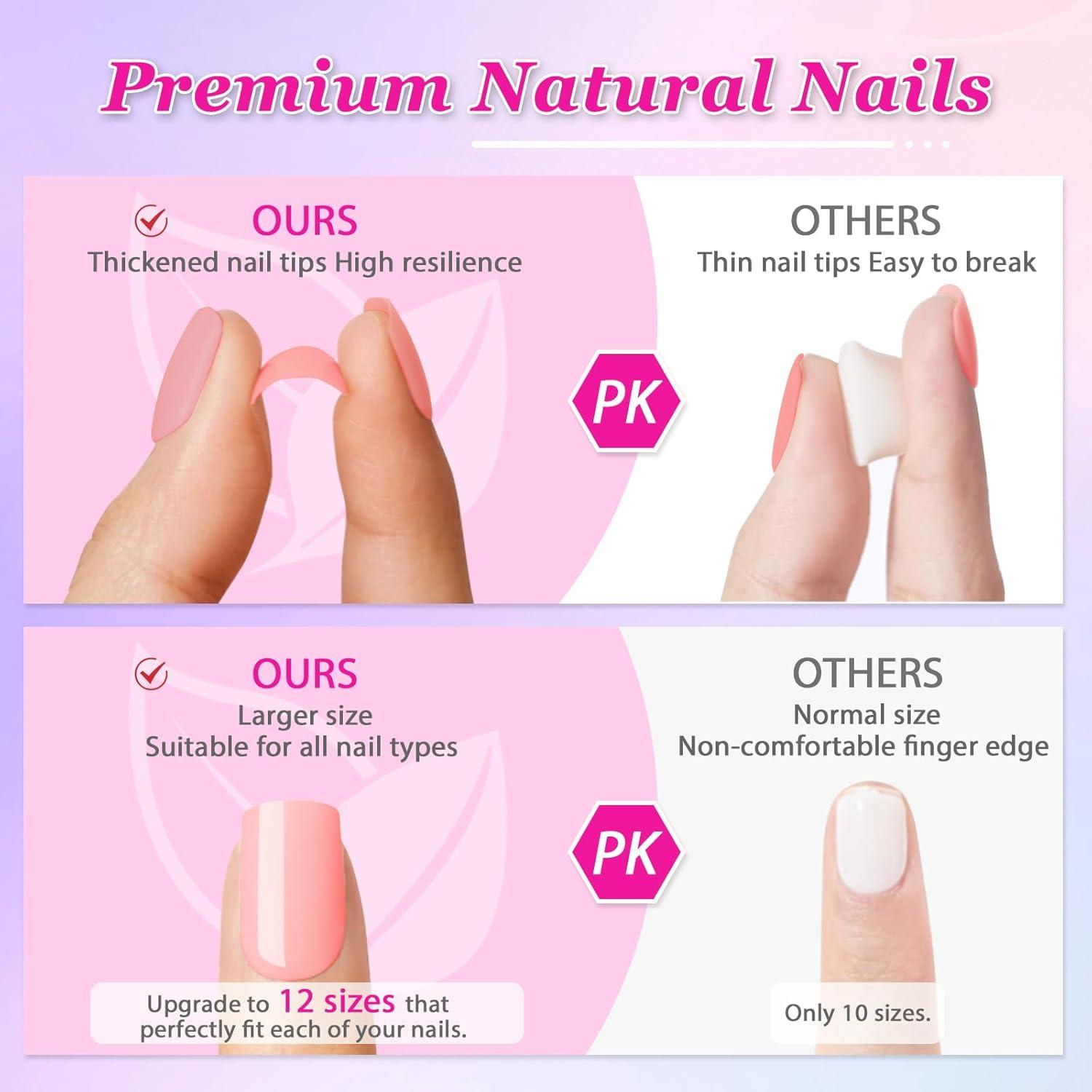 24 French Tip Press on Nägel, Acryl Künstliche Nägel Full Cover, Glossy Selbstklebende Mittel Nägel - Nude Farbverlauf