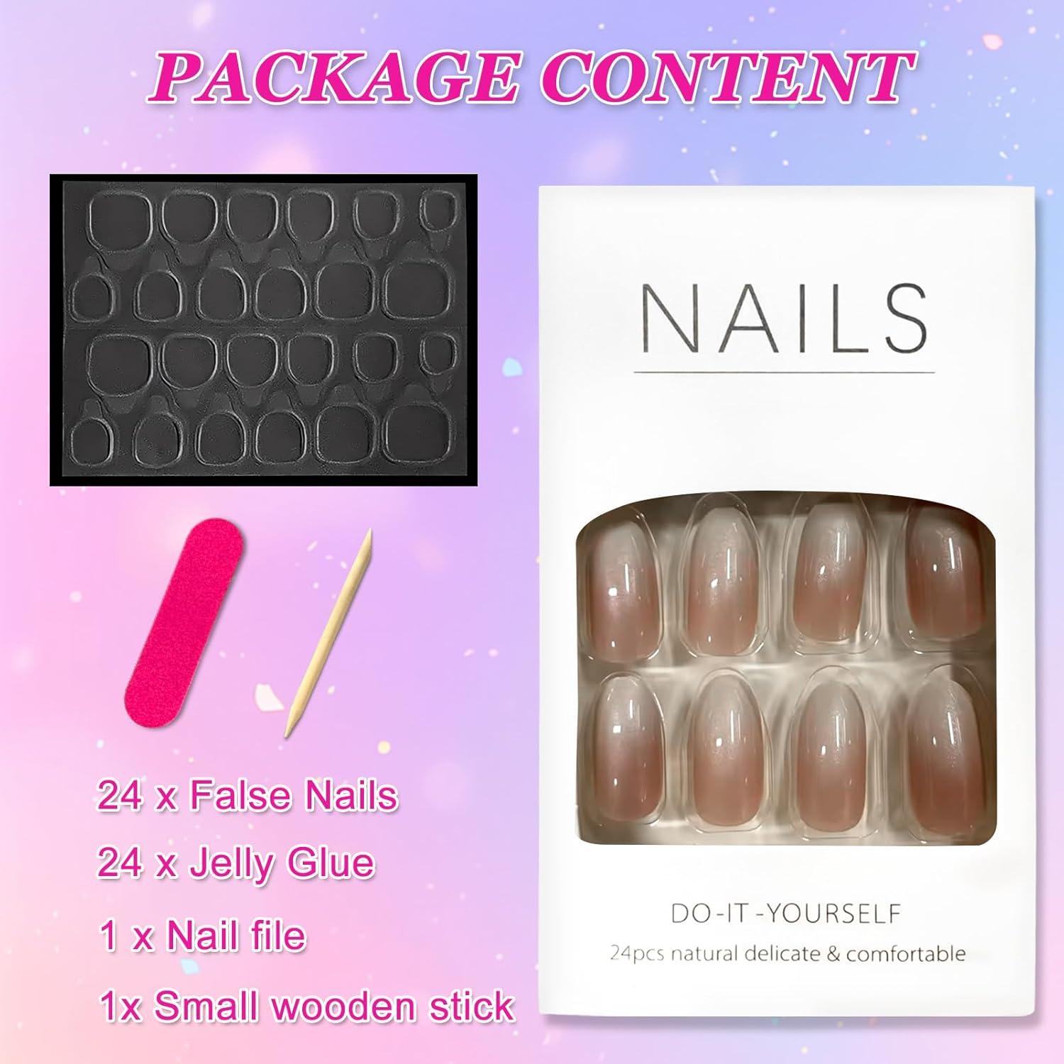 24 Stück French Tip Press on Nails Acryl Künstliche Nägel Glossy