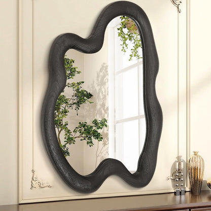 Asymmetrischer Wandspiegel mit Holzrahmen 70x50 cm Schwarz