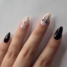 24 French Tip Press on Nägel Schwarz Weiß für Frauen und Mädchen