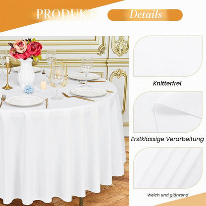 6x Runde Tischdecke Weiß 305cm – Waschbar & Wiederverwendbar