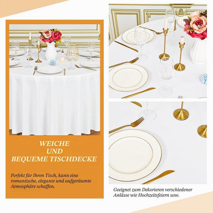 6x Runde Tischdecke Weiß 305cm – Waschbar & Wiederverwendbar
