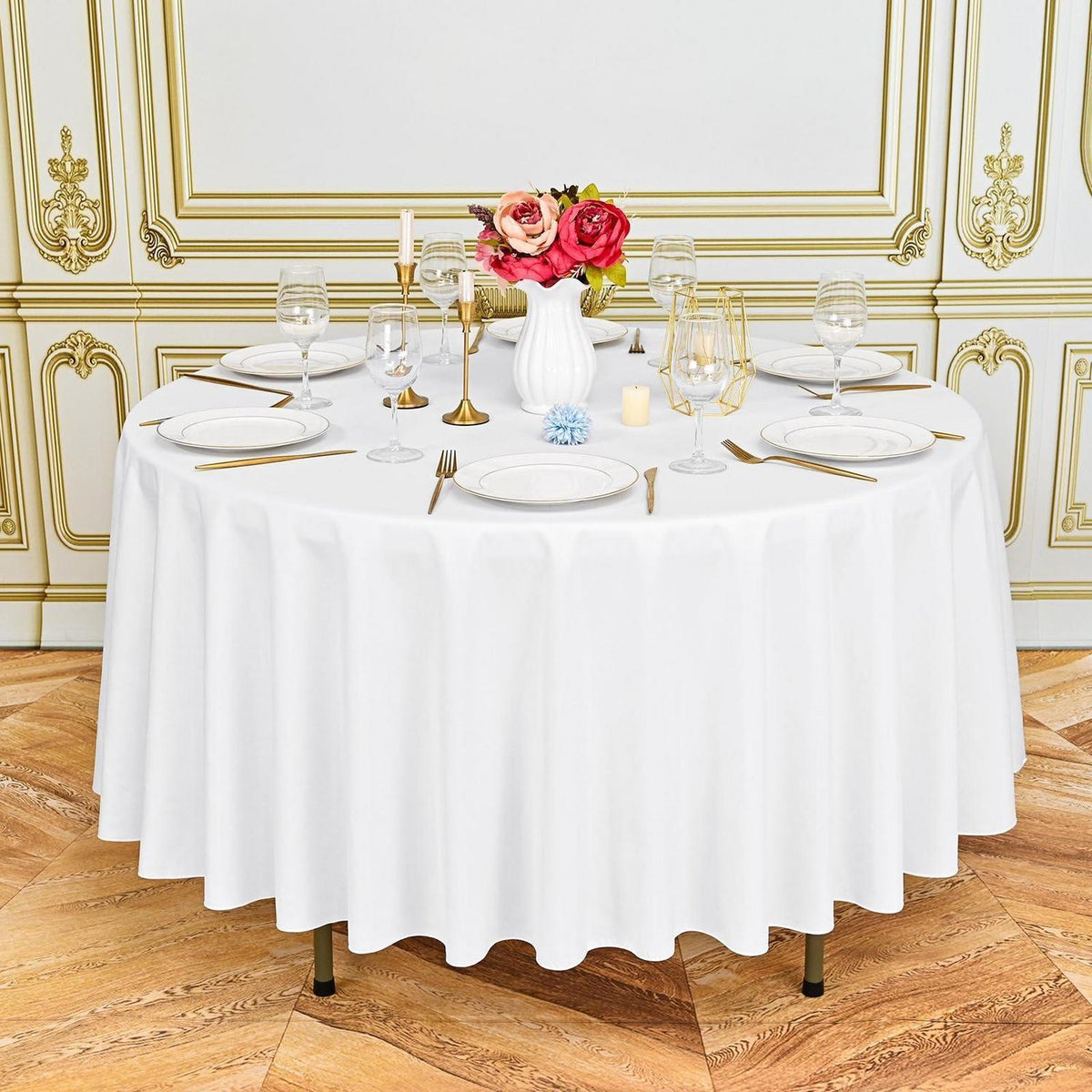 10x Runde Tischdecke Weiß 305cm – Waschbar & Wiederverwendbar