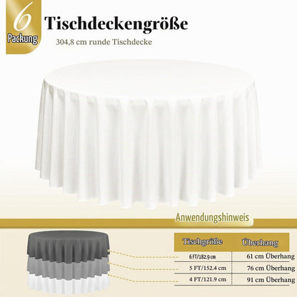 6x Runde Tischdecke Elfenbein 305cm – Waschbar & Knitterfrei