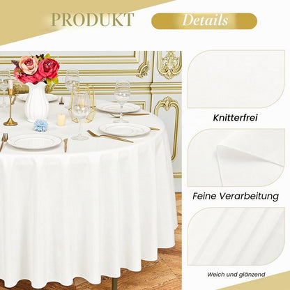 6x Runde Tischdecke Elfenbein 305cm – Waschbar & Knitterfrei