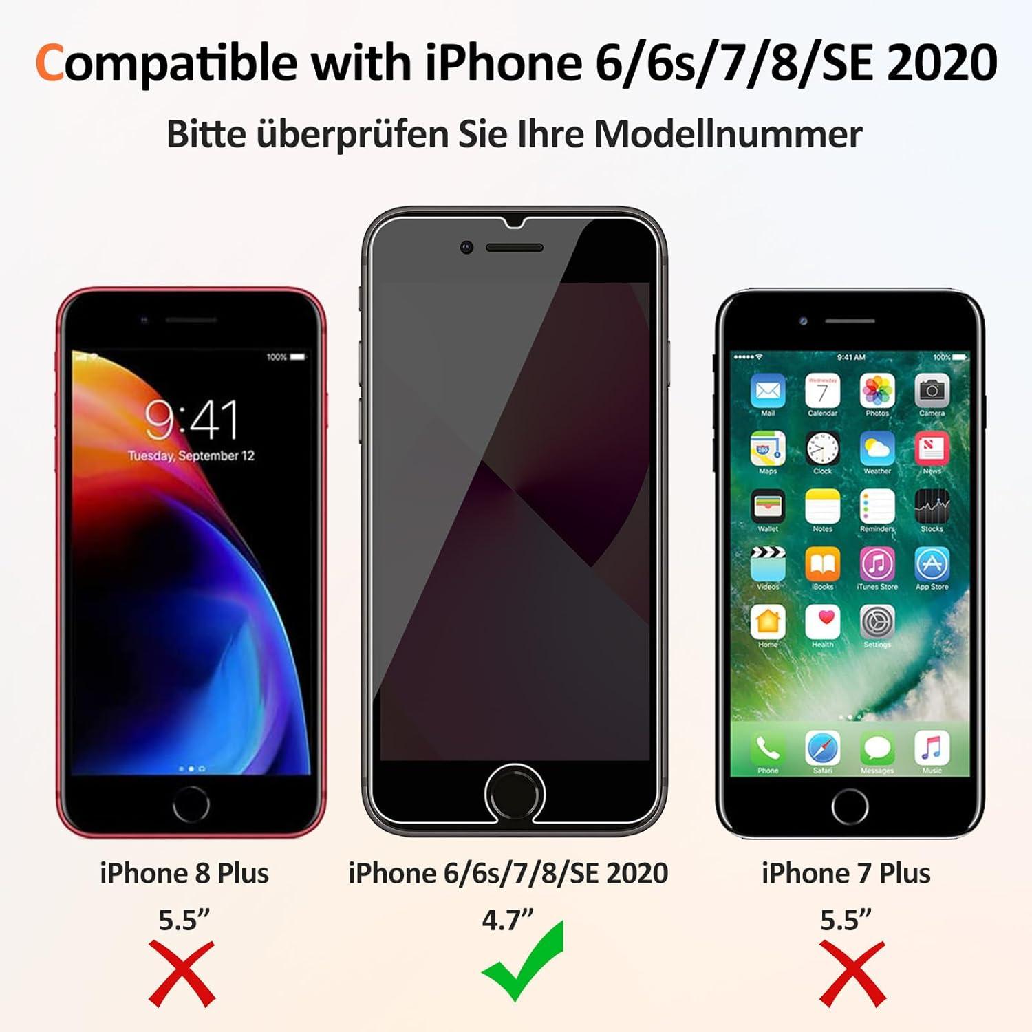 2 Stück Panzerglas Schutzfolie für iPhone SE 2020/8/7/6/6s