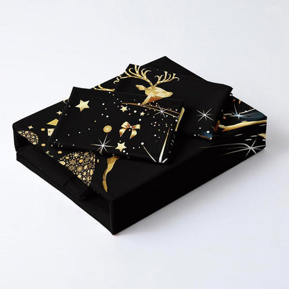 Weihnachts Bettwäsche Set 135x200 cm Schwarz Gold Hirsch