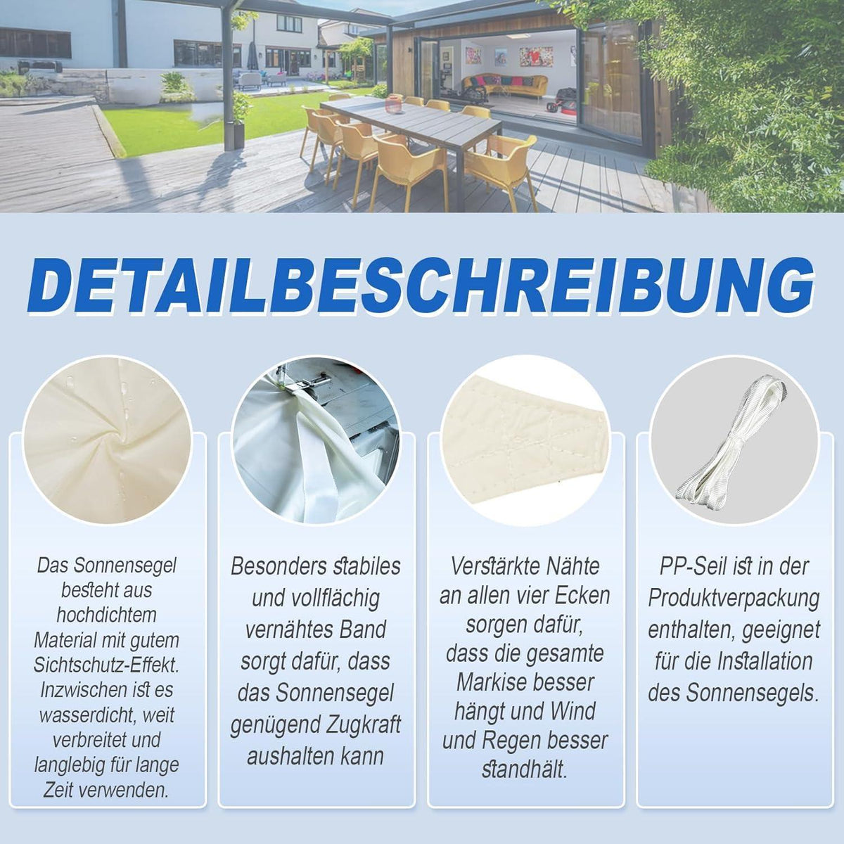 Wasserdichtes Sonnensegel 4x5m Helles Khaki mit 95% UV-Schutz