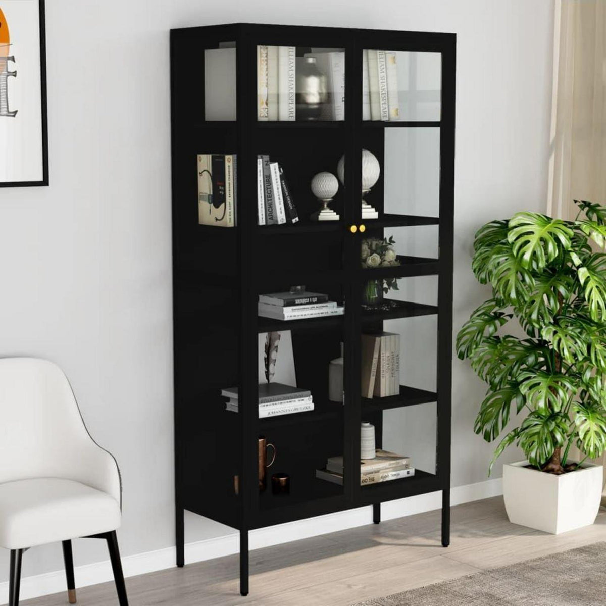 Glasvitrine mit 4 Fächern – Highboard 90x40x180cm