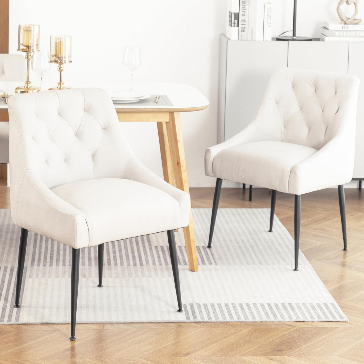Esszimmerstühle 2er Set Beige mit Kissen & Hebel