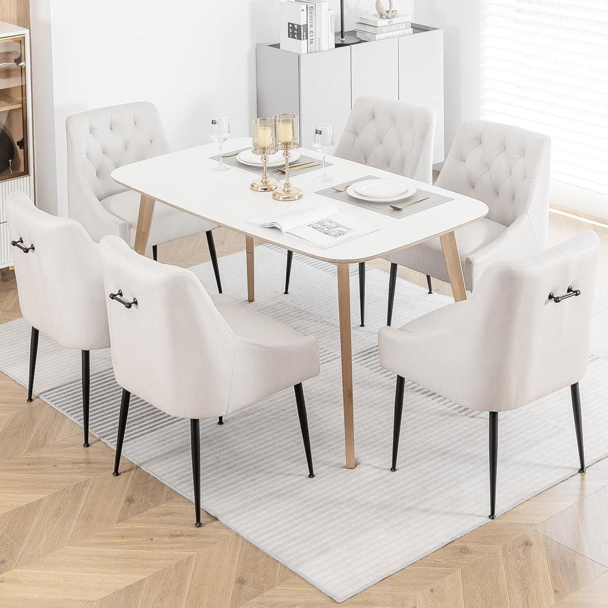 Esszimmerstühle 2er Set Beige mit Kissen & Hebel