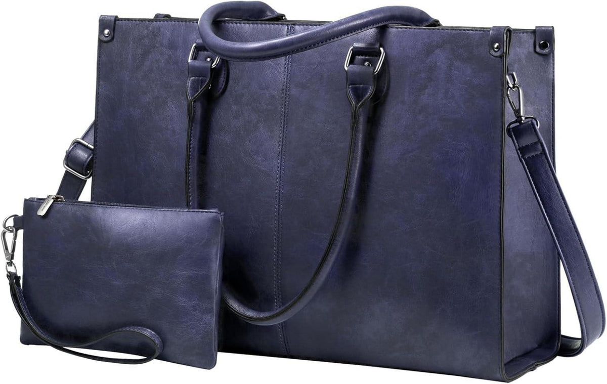 15.6 Zoll PU Leder Tote Bag mit Laptopfach und Handgelenk-Täschchen
