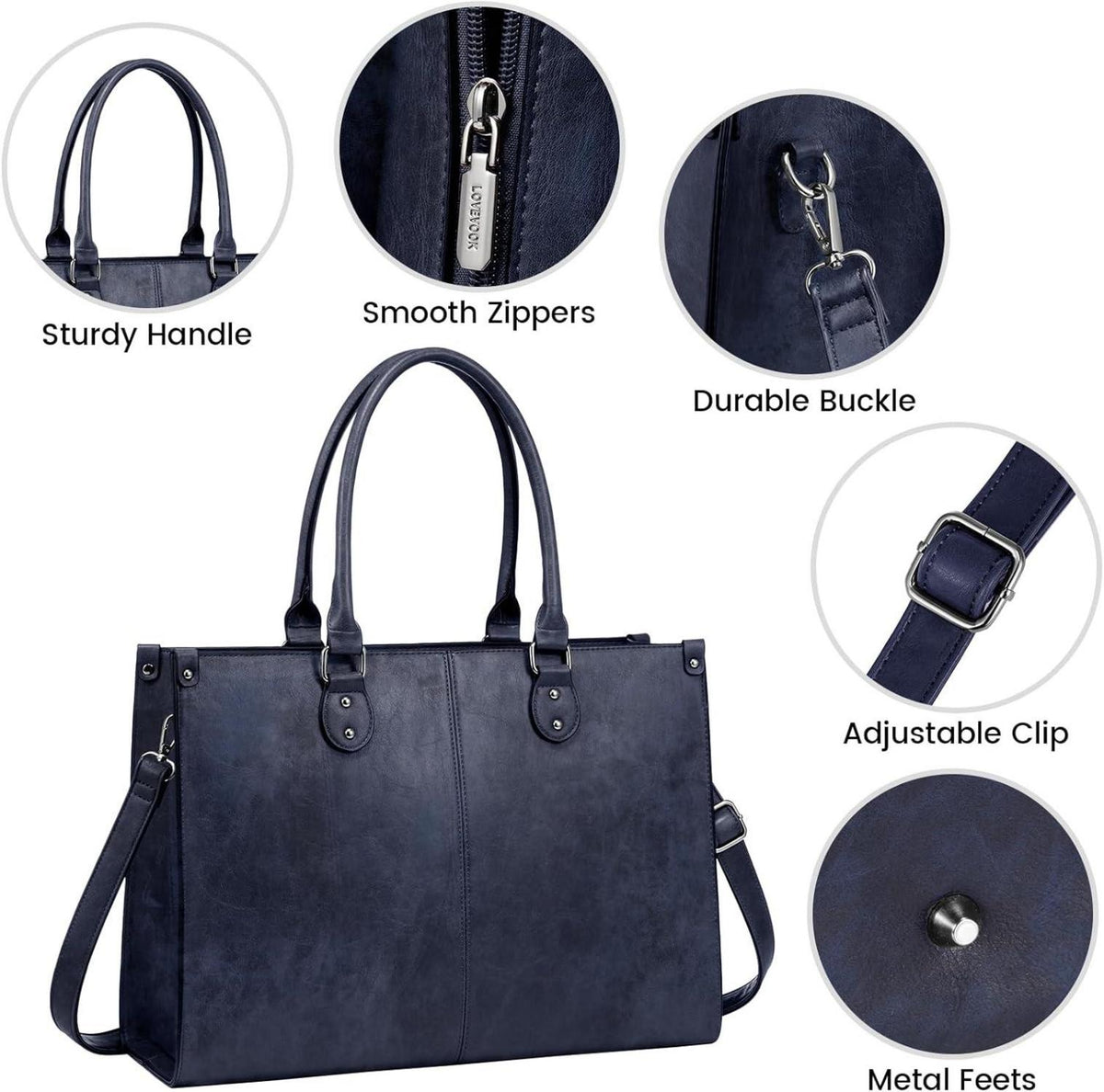 LOVEVOOK Handtasche Damen 15.6 Zoll PU Leder Tote Bag
