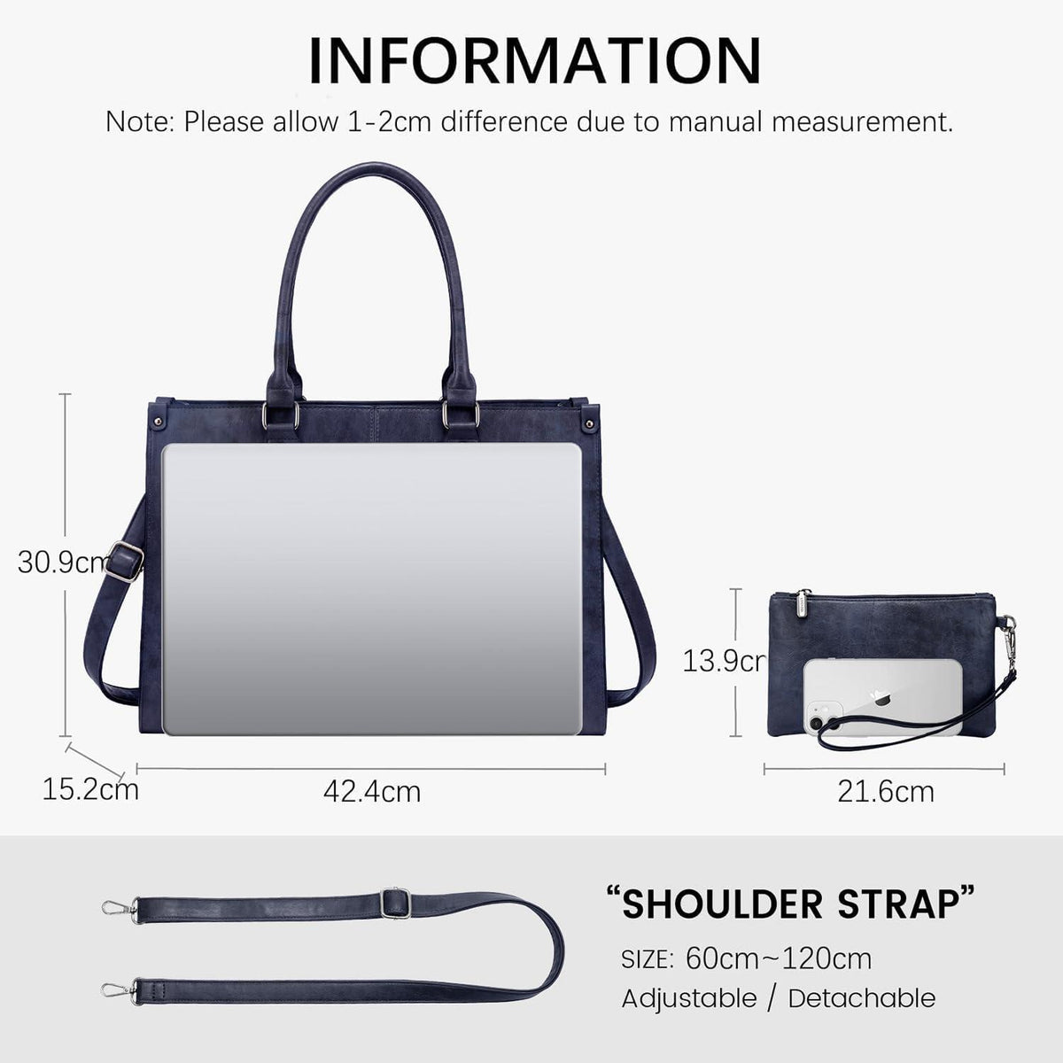 Handtasche Damen Shopper 15.6 Zoll Tote Bag PU Leder Laptop
