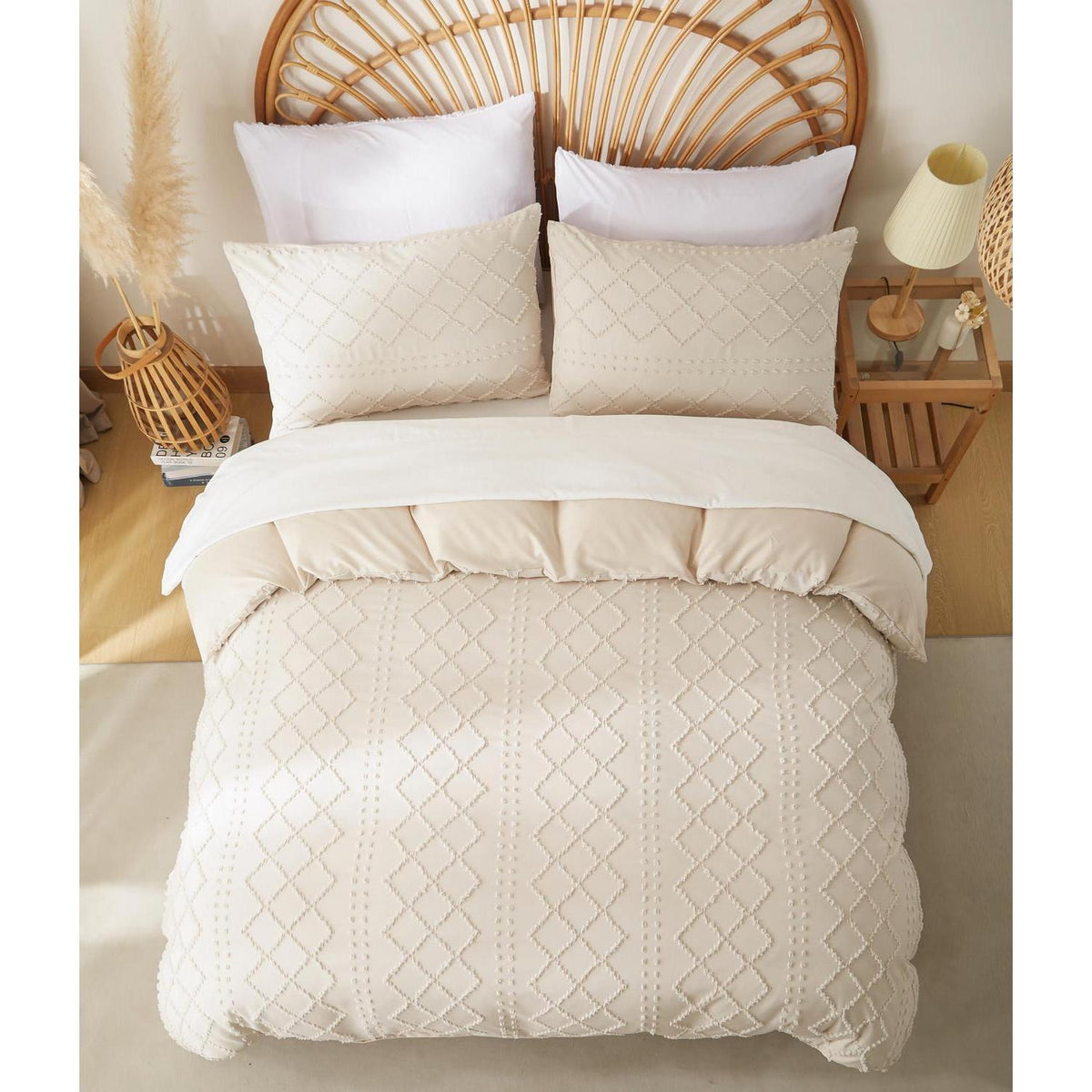 Beige karierte Bettwäsche-Set 135x200 | Boho Getuftet