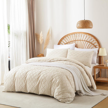 Beige Boho Bettwäsche-Set 200x220 cm | Getuftet & Kariert