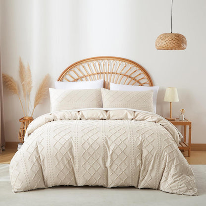 Beige Boho Bettwäsche-Set 200x220 cm | Getuftet & Kariert