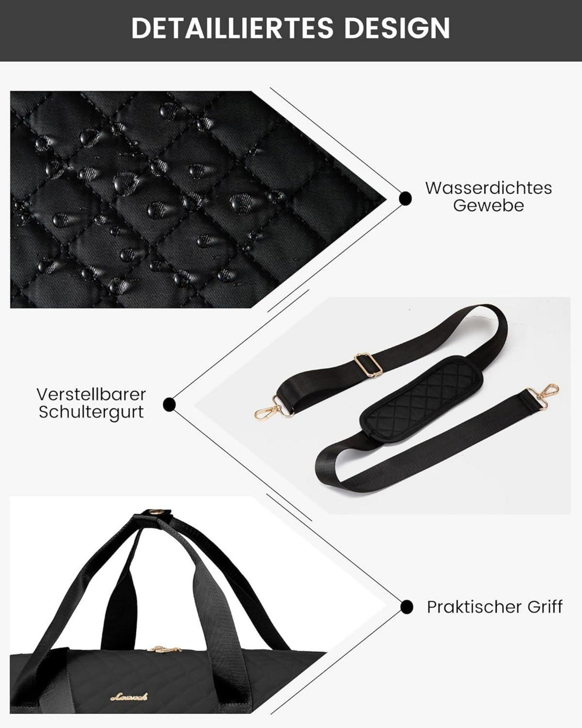 Damen Reisetasche Weekender Sporttasche mit Schuhfach Handgepäck 40L