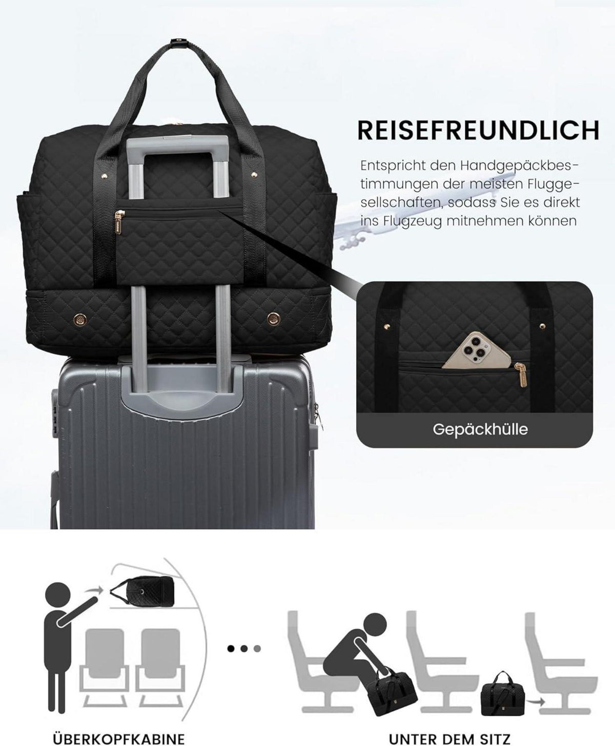 Reisetasche Damen Weekender Sporttasche mit Schuhfach Handgepäck für