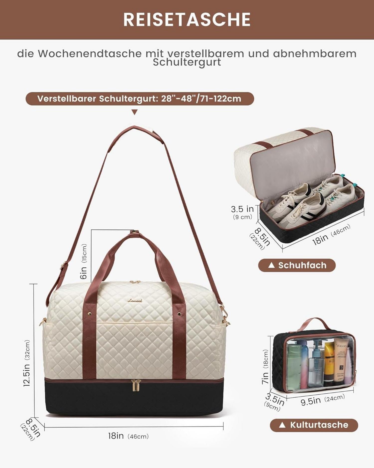Weekender Reisetasche mit Schuhfach für Damen, Sporttasche Handgepäck