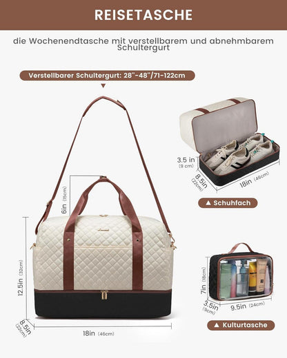 Weekender Reisetasche mit Schuhfach für Damen, Sporttasche Handgepäck