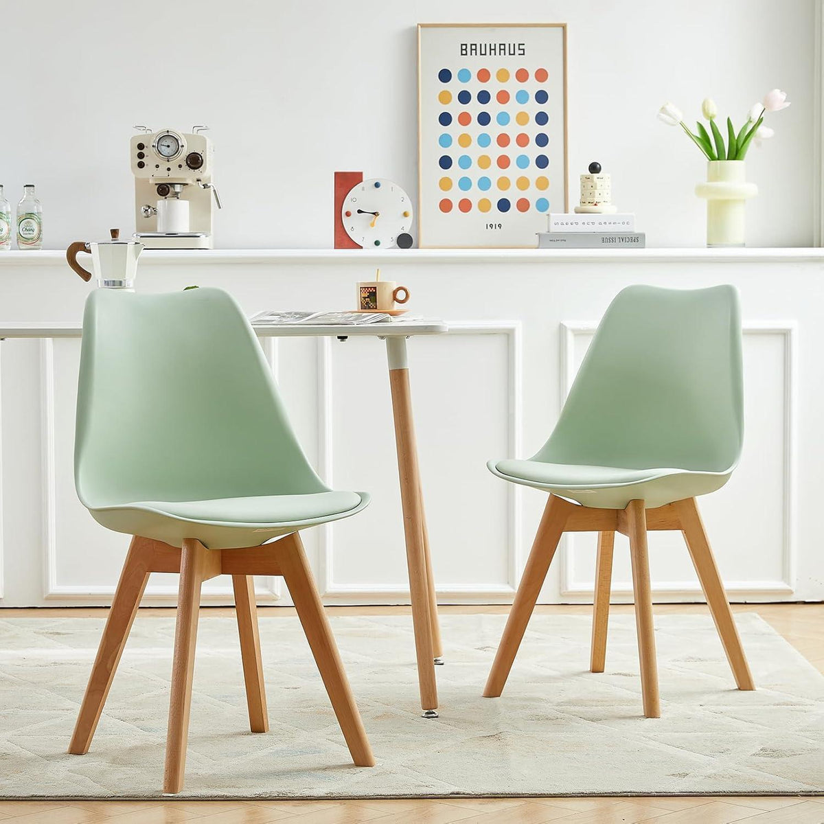Esszimmergruppe 110cm Tisch mit 2 Eiscreme-Grün Stühlen