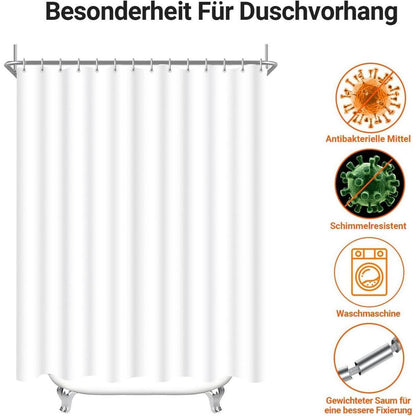Duschvorhang 300x200cm Reinweiß mit Haken & Antischimmel Beschichtung
