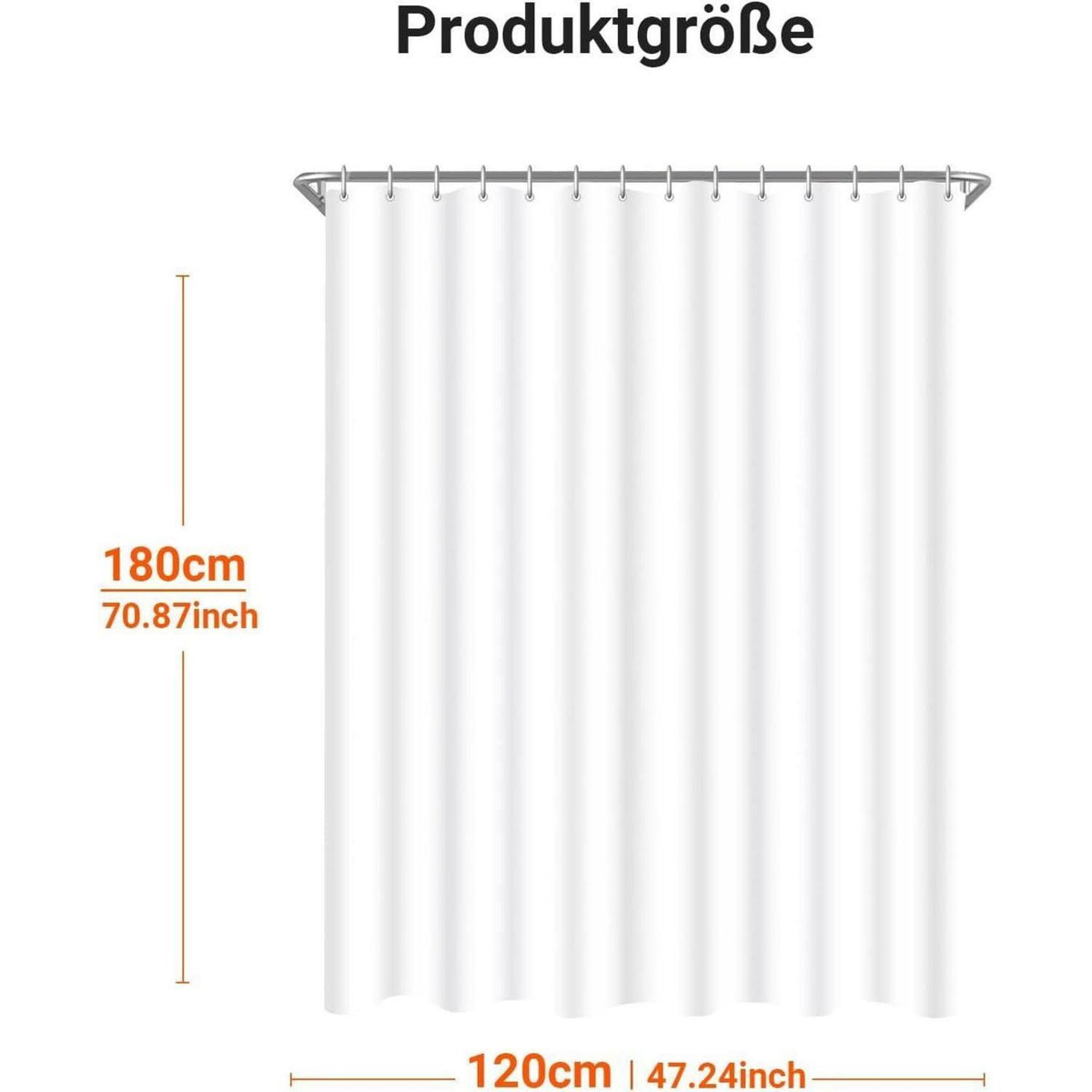 Duschvorhang 120x180cm Reinweiß, Wasserabweisend, Waschbar