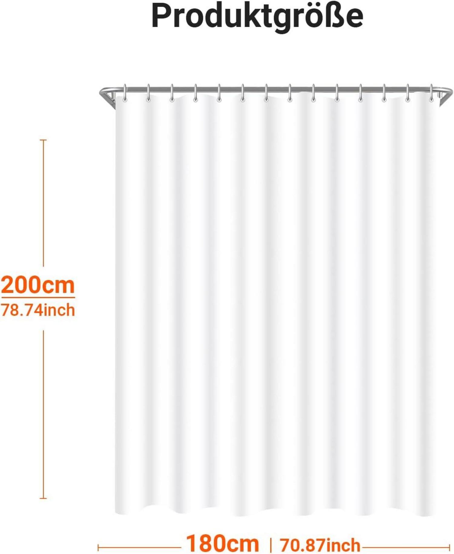 Duschvorhang 180x200cm Reinweiß Beschwerter Saum Antischimmel Textil