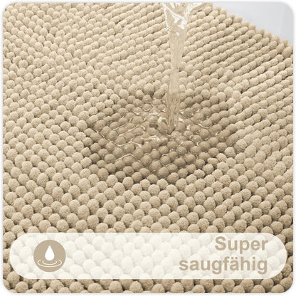 Chenille Badematte rutschfest & saugfähig, Dunkelbeige 60x90 cm