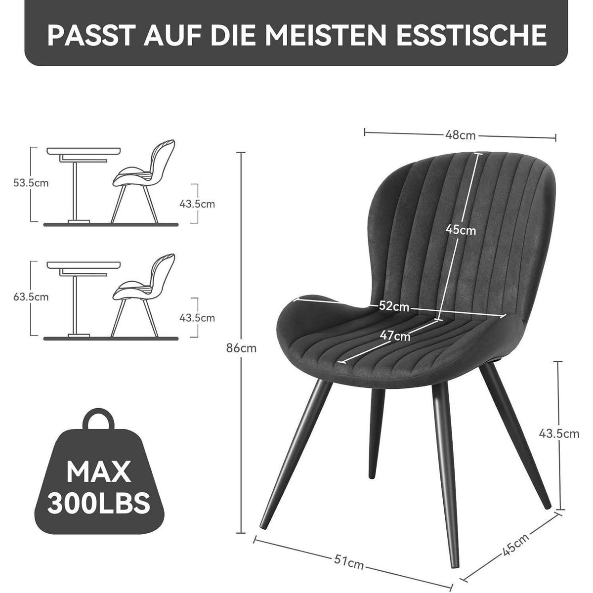 Esszimmerstühle 6er Set – Ergonomisch & Wasserdicht Schwarz