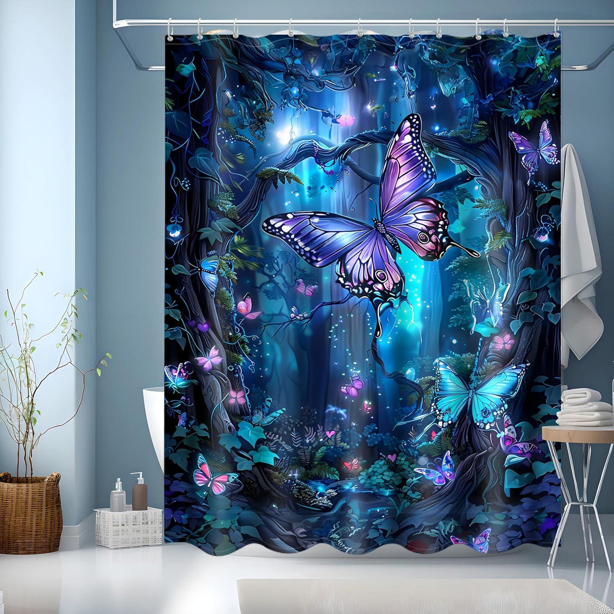 Duschvorhang Blau mit Motiv 150x200 Wasserdicht und Schnell Trocknend
