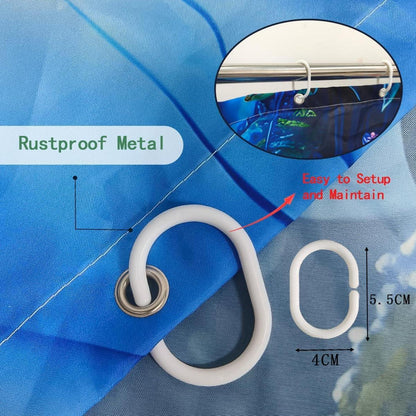 Duschvorhang 200x200 Blau mit 3D HD Muster und 12 Haken
