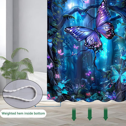 Großer Blauer Duschvorhang 200x200 mit Motiv, Wasserdicht, 12 Ringe