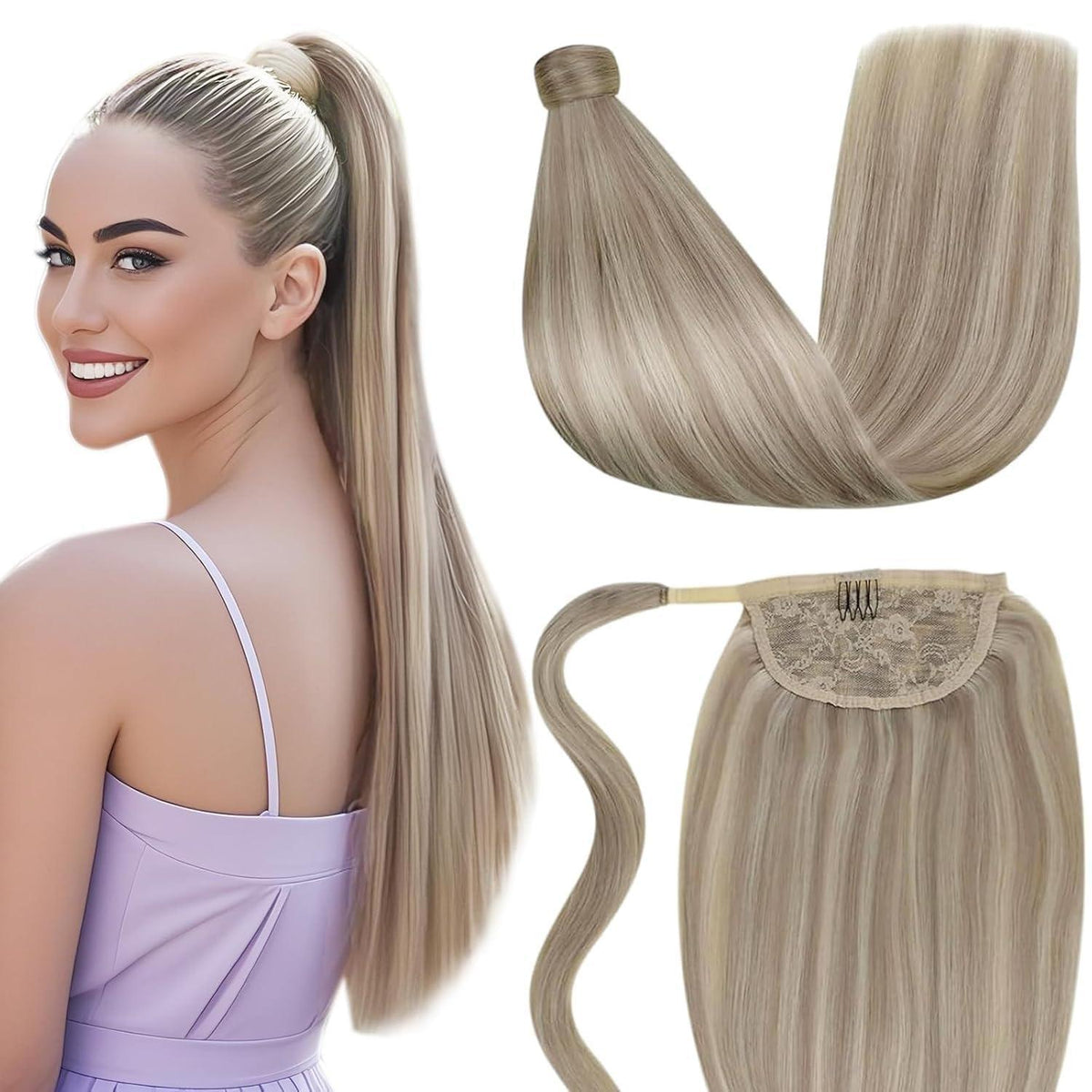 Echthaar Zopf Extension Blond Highlights 40cm