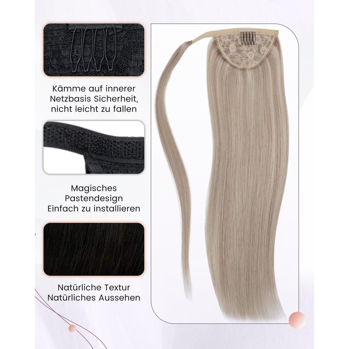 Echthaar Zopf Extension Blond Highlights 40cm