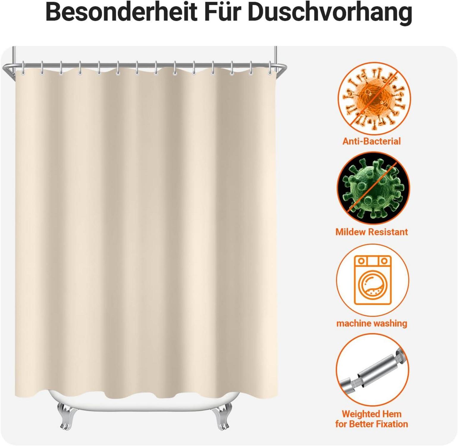 Duschvorhang Beige 160x180cm Antischimmel Wasserabweisend Polyester