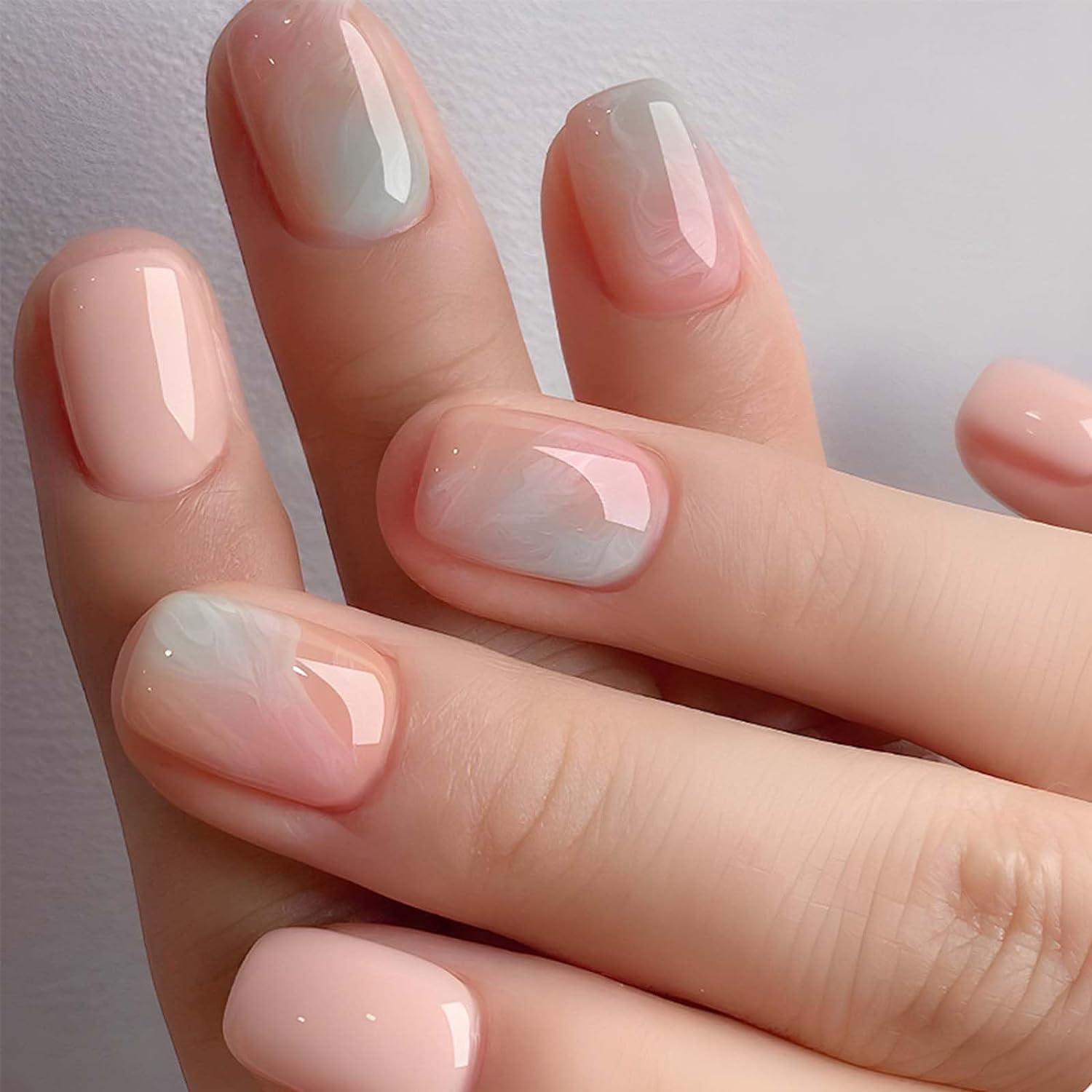 24er Set Grüne und Nude Falsche Nägel Press on Nails, Acryl