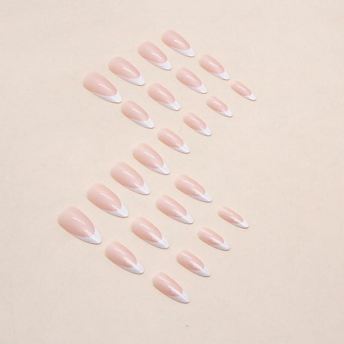 24 Kurz Nägel Aufkleben Pink Weiß Mandel Design